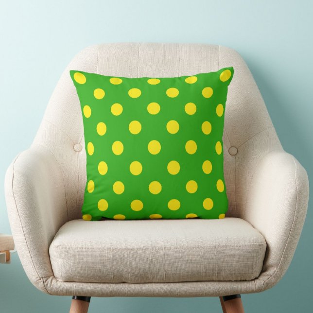 Yellow On Green Polka Dots Pattern Design  Throw Pillow (Creator Uploaded)