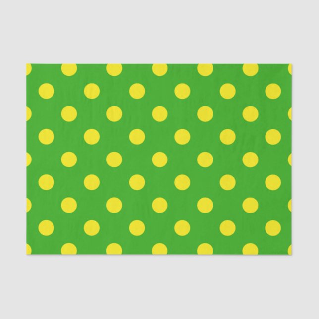 Yellow On Green Polka Dots Pattern Design  Tissue Paper (Front)