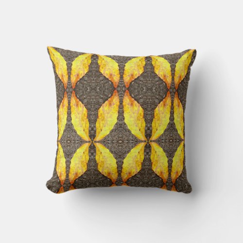 yellow on grey fall leaves solid back throw pillow