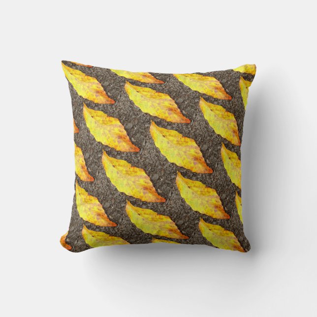 yellow on grey fall leaves solid back throw pillow (Front)