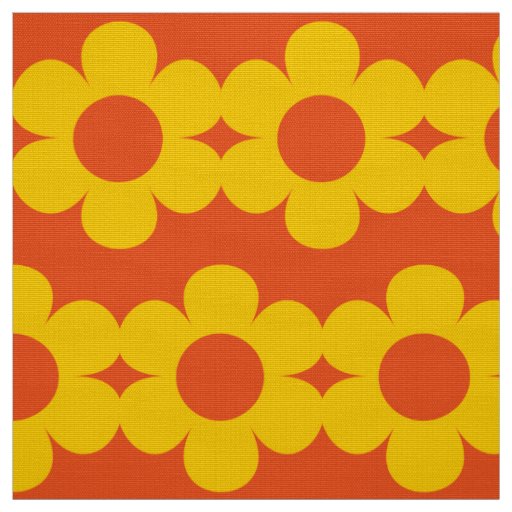 Yellow on Orange Flower stripes Retro Fabric 60s