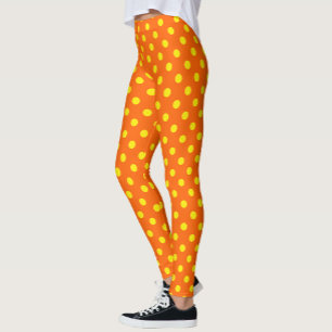Yellow On Orange Polka Dots Pattern Design Leggings