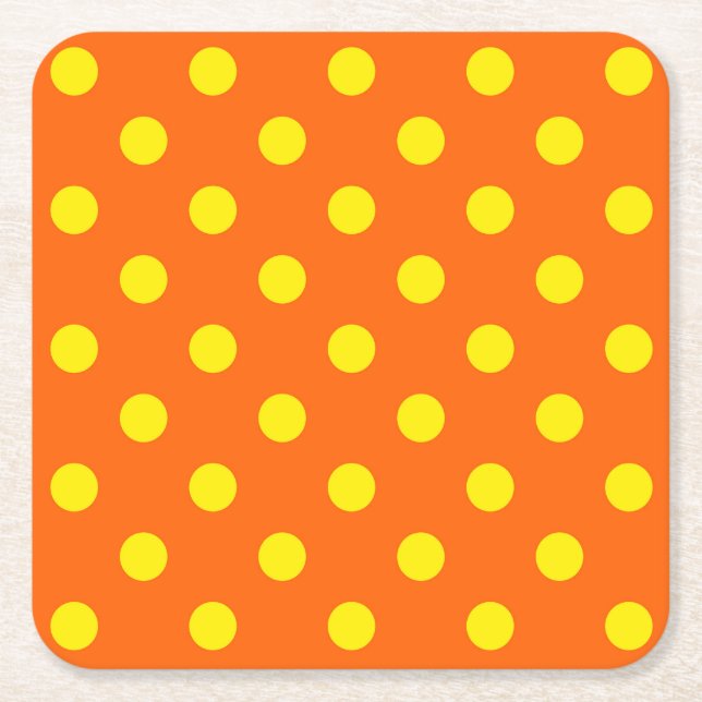 Yellow On Orange Polka Dots Pattern Design  Square Paper Coaster (Front)