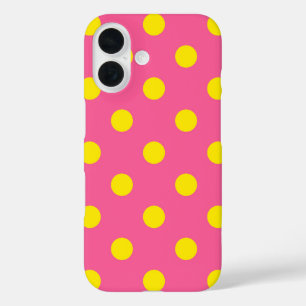 Yellow On Pink Polka Dots Pattern Design iPhone 16 Case