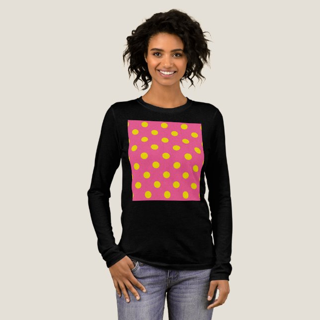 Yellow On Pink Polka Dots Pattern Design Tri-Blend Shirt (Full Front)
