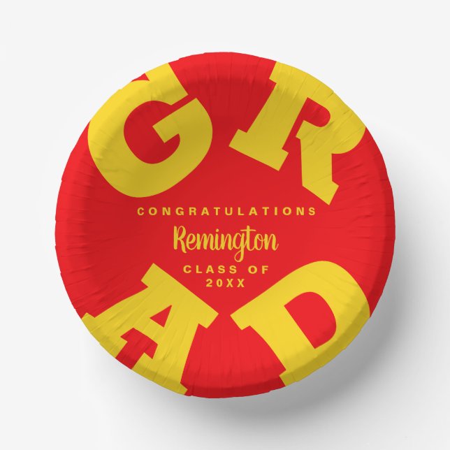 Yellow on Red Congratulations Graduation Paper Bowls (Front)