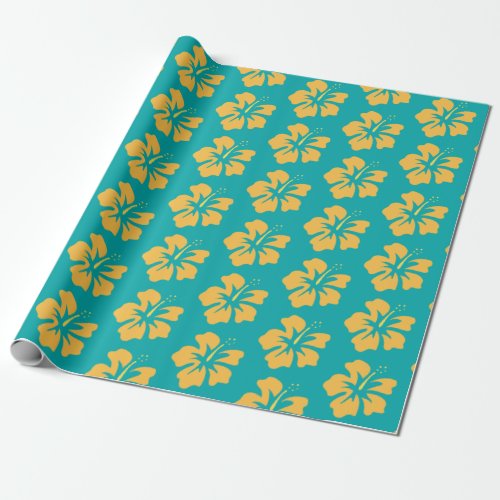 Yellow on Sea Green HIbiscus Wrapping Paper