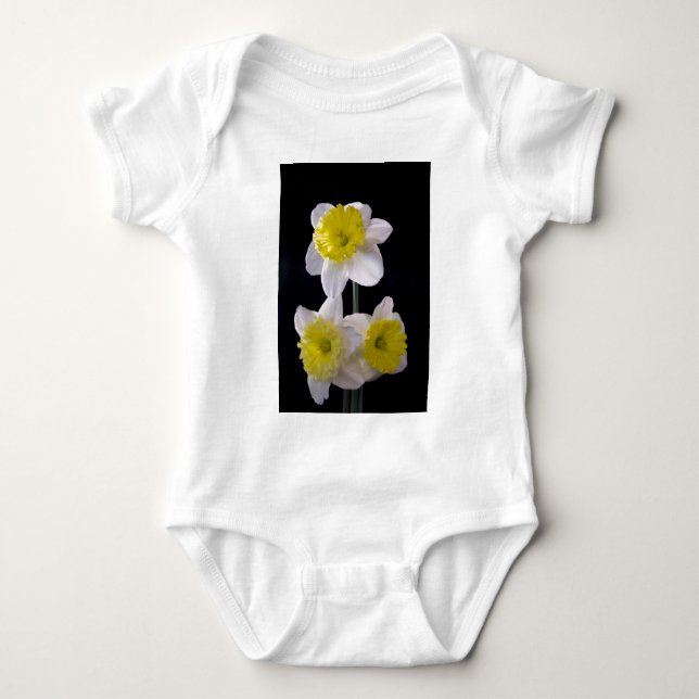 Yellow on White Daffodil Baby Bodysuit (Front)