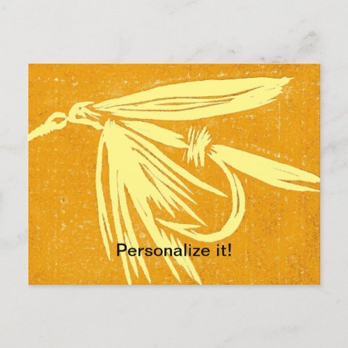 Yellow on yellow wet fly fly fishing fly tying art holiday postcard