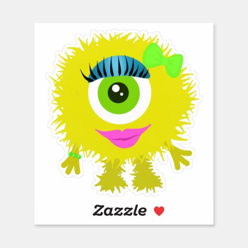 Yellow One_Eyed Girl Monster 4 x 4 Sticker