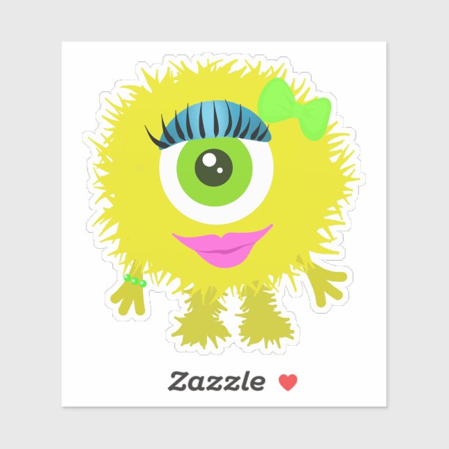 Yellow One-Eyed Girl Monster 4 x 4 Sticker (Sheet)