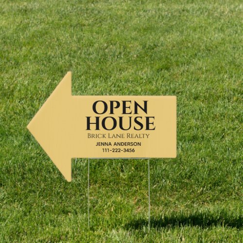 Yellow Open House Contact Info Arrow   Sign