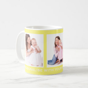 Yellow or Custom Color 3 Photo Personalised Coffee Mug
