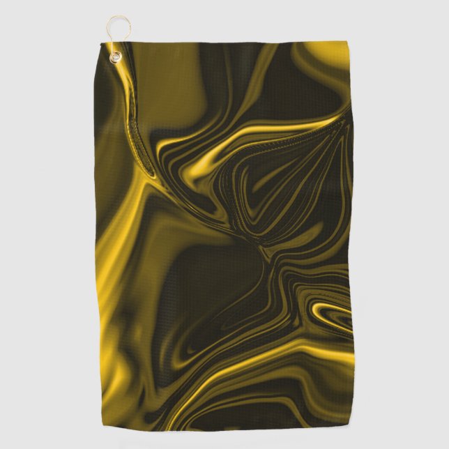 Yellow or gold curves in brown image golf towel (Front)