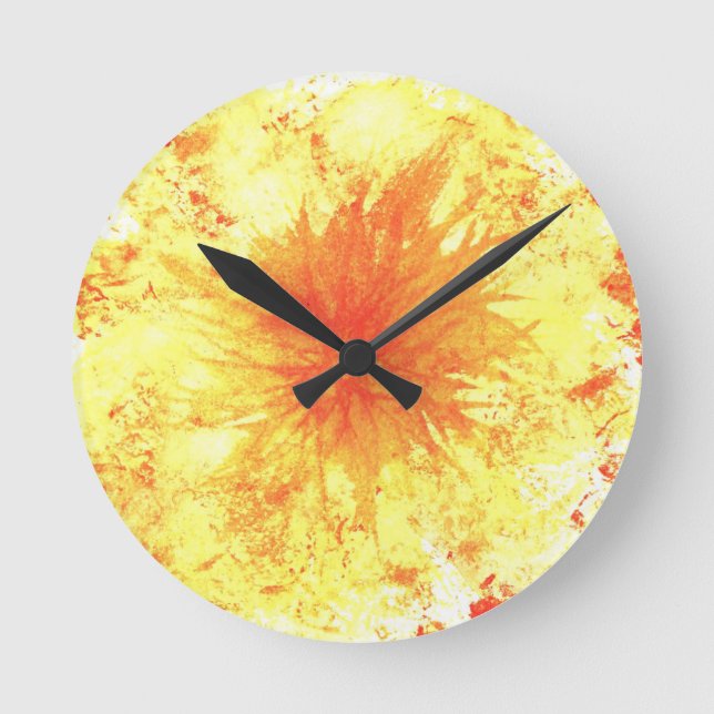 Yellow Orange Abstract Art Watercolour Wash Flower Round Clock (Front)