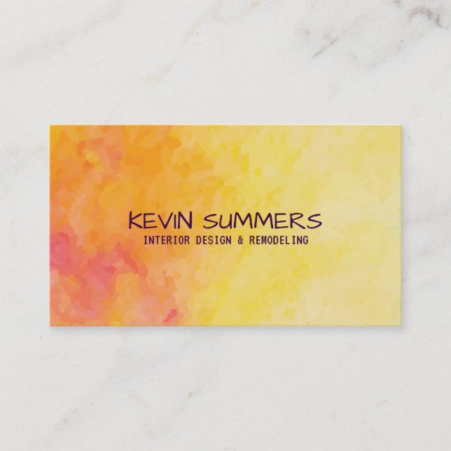 Yellow & Orange Abstract Watercolors Background Business Card (Front)