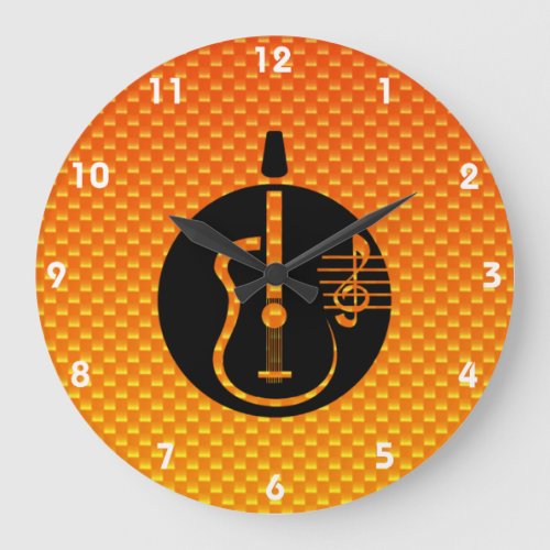 Yellow Orange Acoustic Guitar Large Clock