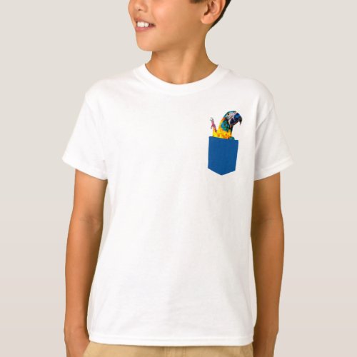 Yellow Orange and Blue Parrot in Pocket T_Shirt