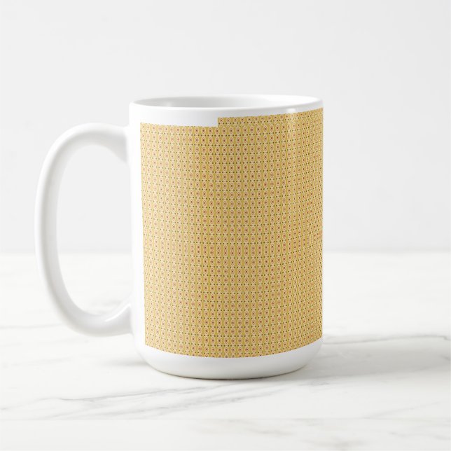 Yellow, orange, and brown sheets of wrapping paper coffee mug (Left)