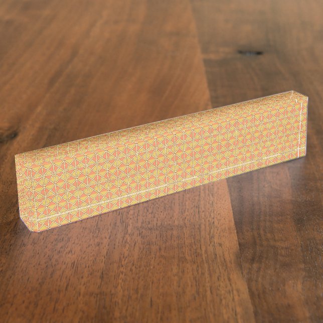 Yellow, orange, and brown wrapping paper sheets ar desk name plate (Side)