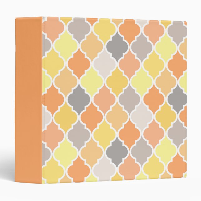 Yellow, orange and gray quatrefoil pattern 3 ring binder (Front/Spine)
