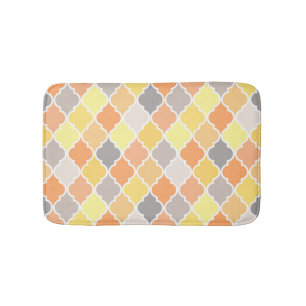Yellow, orange and gray quatrefoil pattern bath mat