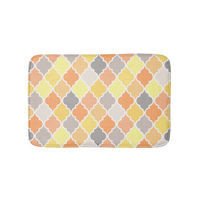 Yellow, orange and gray quatrefoil pattern bath mat (Front)