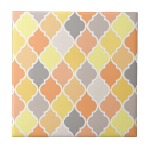 Yellow, orange and gray quatrefoil pattern ceramic tile