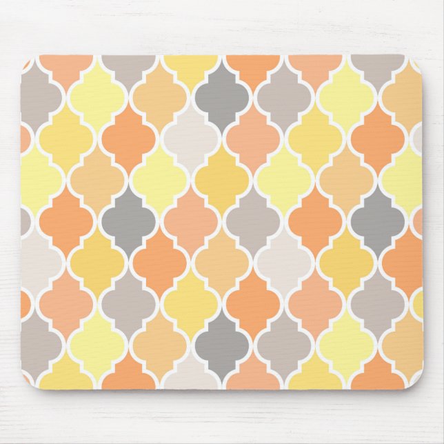 Yellow, orange and gray quatrefoil pattern mouse pad (Front)