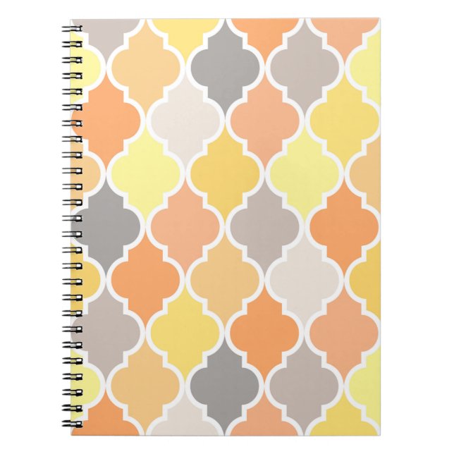 Yellow, orange and gray quatrefoil pattern notebook (Front)