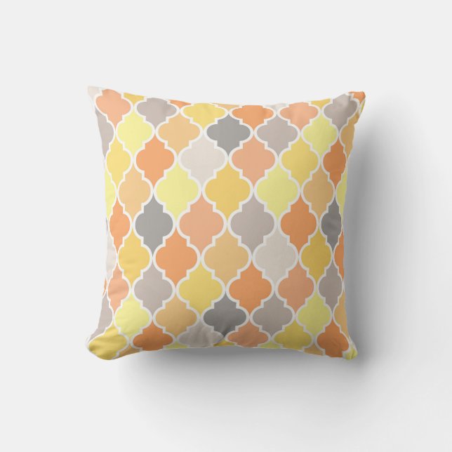 Yellow, orange and gray quatrefoil pattern throw pillow (Front)