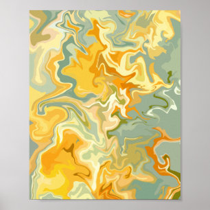 Yellow, Orange, and Green Abstract Fluid Art Poster