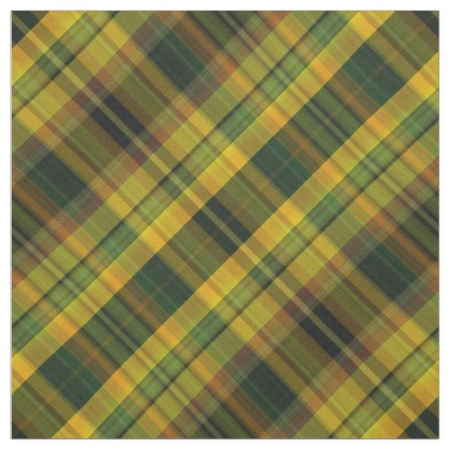 Yellow orange and green check tartan fabric