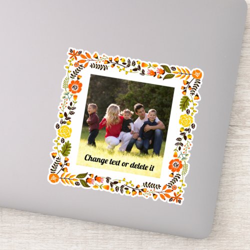 Yellow orange and green floral frame with photo sticker