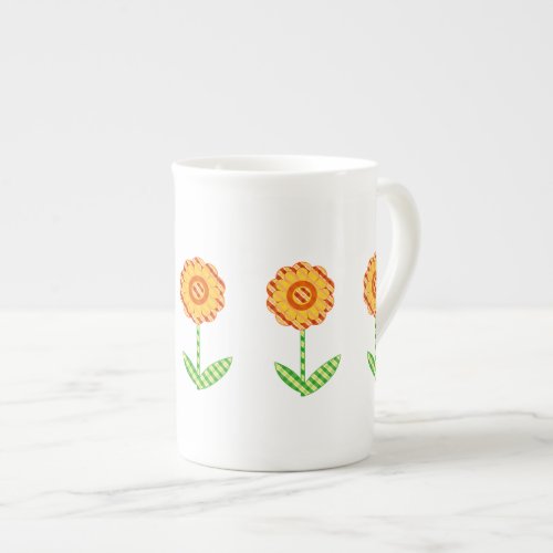 Yellow Orange And Green Plaid Floral Bone China Bone China Mug