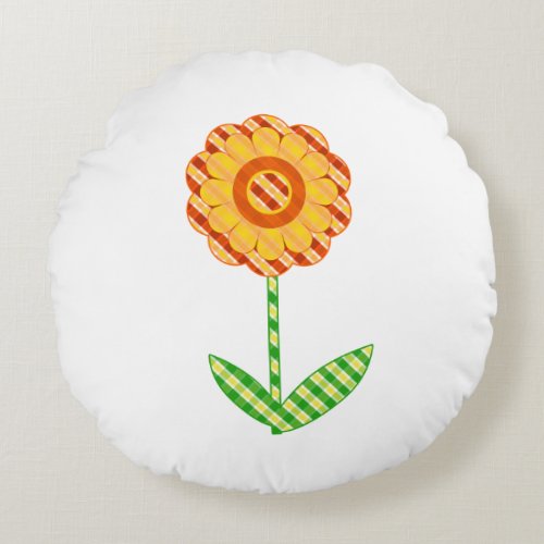 Yellow Orange And Green Plaid Floral Throw Pillow