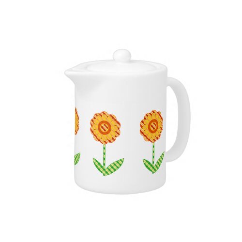 Yellow Orange And Green Spring Fowers Teapot
