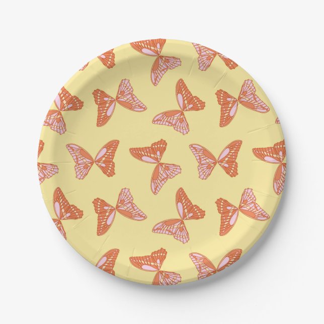 Yellow, Orange and Pink Butterflies Paper Plates (Front)