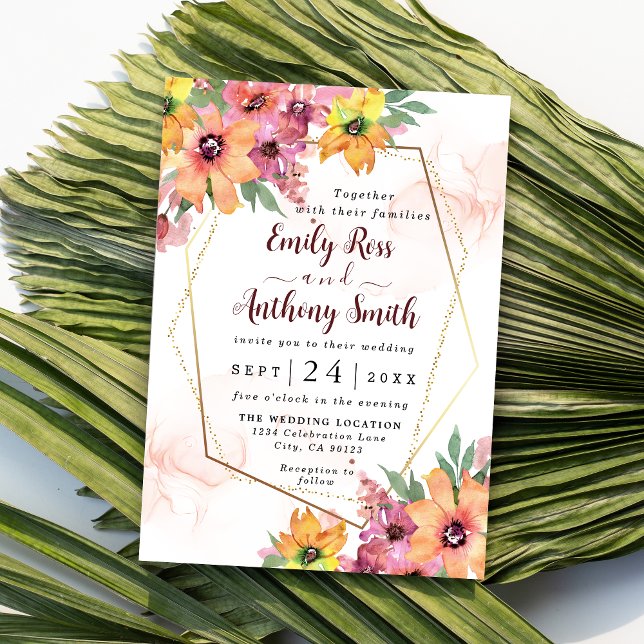 Yellow, Orange And Pink Floral Wedding Invitation (Creator Uploaded)