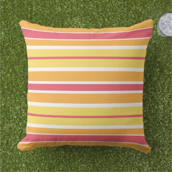 Yellow Orange And Pink Summer Stripes Throw Pillow by plushpillows at Zazzle