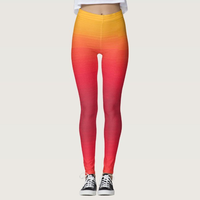 Yellow, Orange and Red Ombre Style Leggings (Front)