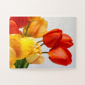 Yellow, Orange and Red Tulip Flowers Jigsaw Puzzle