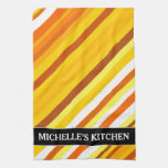 [ Thumbnail: Yellow, Orange and White Sunset-Inspired Stripes Towel ]