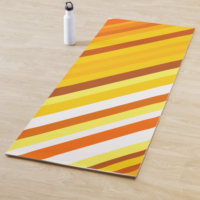 Yellow, Orange and White Sunset-Inspired Stripes Yoga Mat (In Situ)