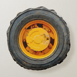 yellow orange antique car flat tire round pillow