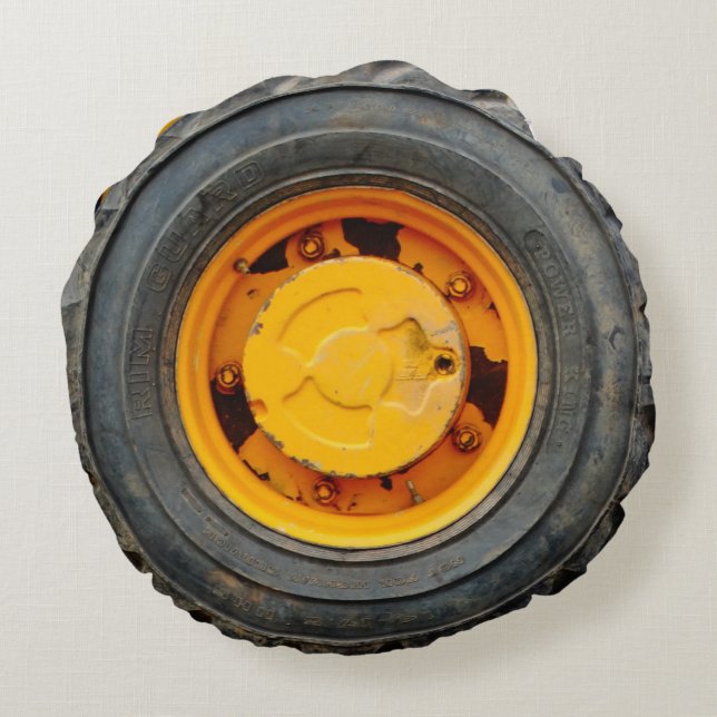 yellow orange antique car flat tire round pillow (Back)