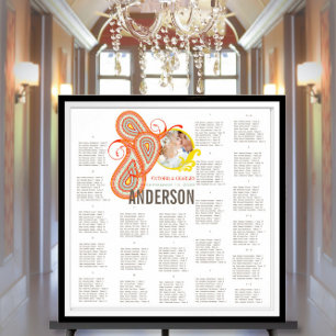 Yellow Orange Aqua Mint Persimmon Paisley Wedding Poster