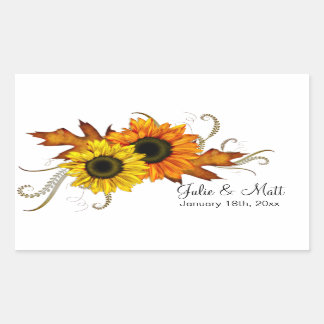 Yellow & Orange Autumn Flowers Wedding Rectangular Sticker