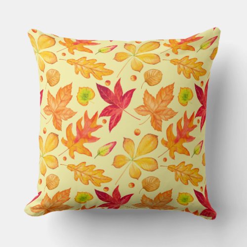 Yellow Orange Autumn Leaves and Acorns Throw Pillow