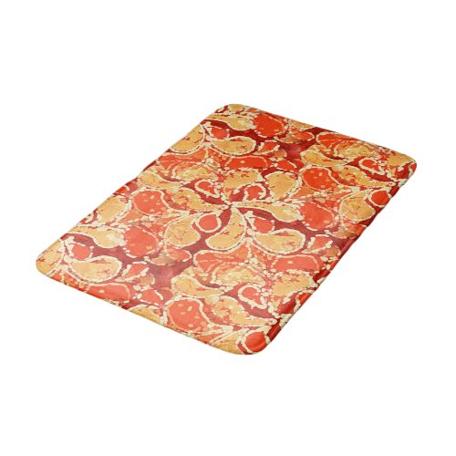 Yellow Orange Bali Batik Style Paisley Pattern Bathroom Mat